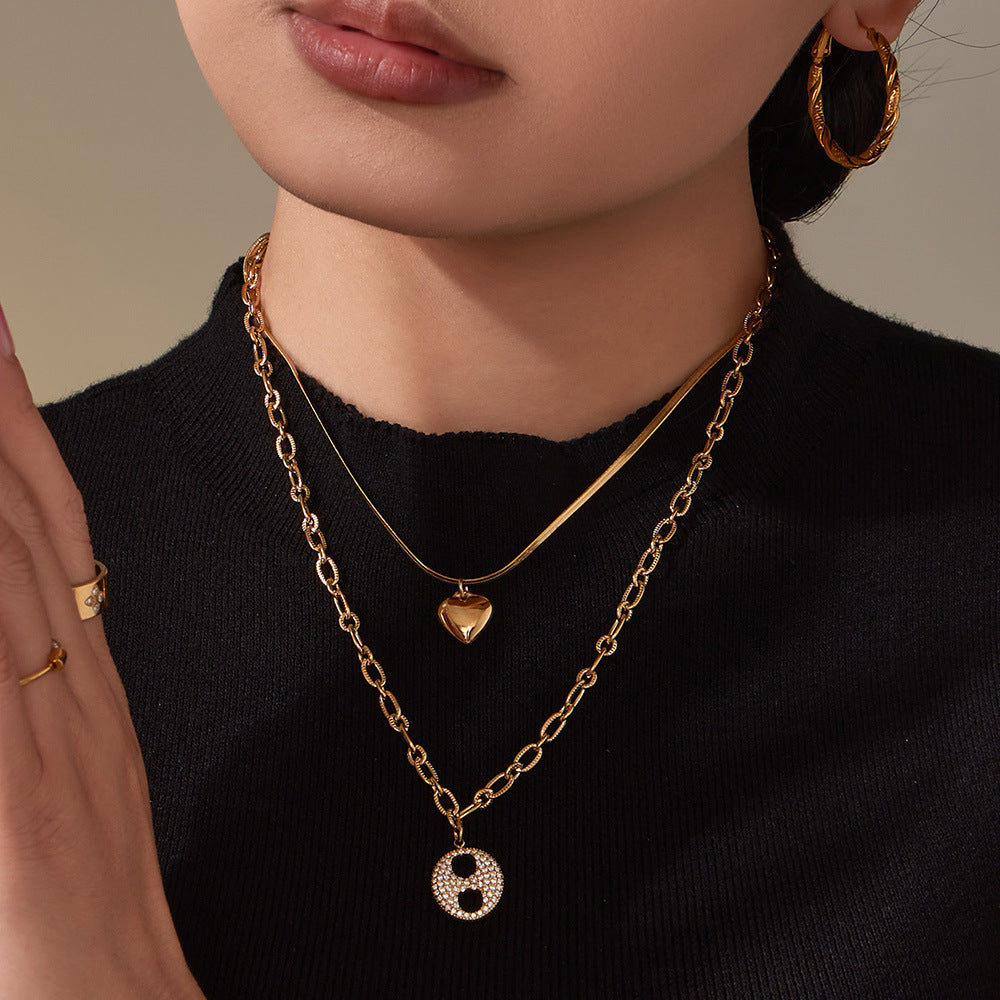 Women's Trendy Long-Sleeved Sweater Accessory 18K Gold Plated Stainless Steel Zircon Lab Created Link Chain Necklace Party