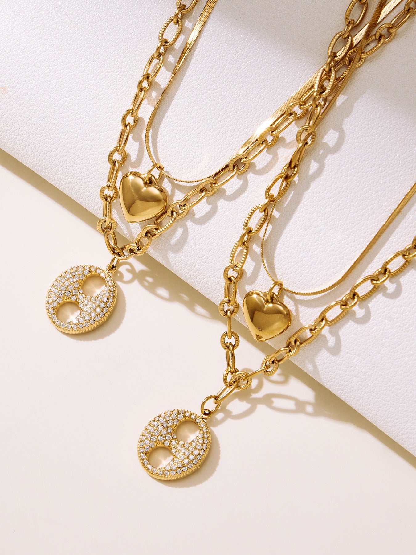 Women's Trendy Long-Sleeved Sweater Accessory 18K Gold Plated Stainless Steel Zircon Lab Created Link Chain Necklace Party
