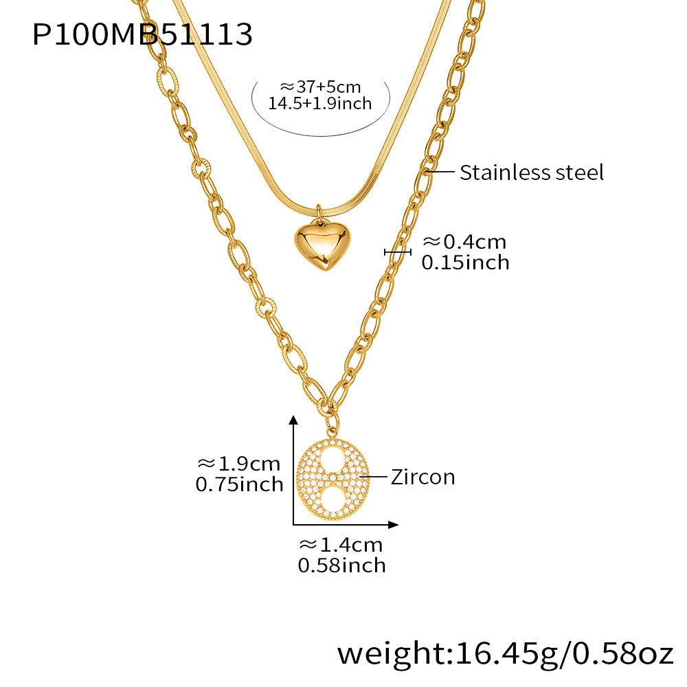Women's Trendy Long-Sleeved Sweater Accessory 18K Gold Plated Stainless Steel Zircon Lab Created Link Chain Necklace Party