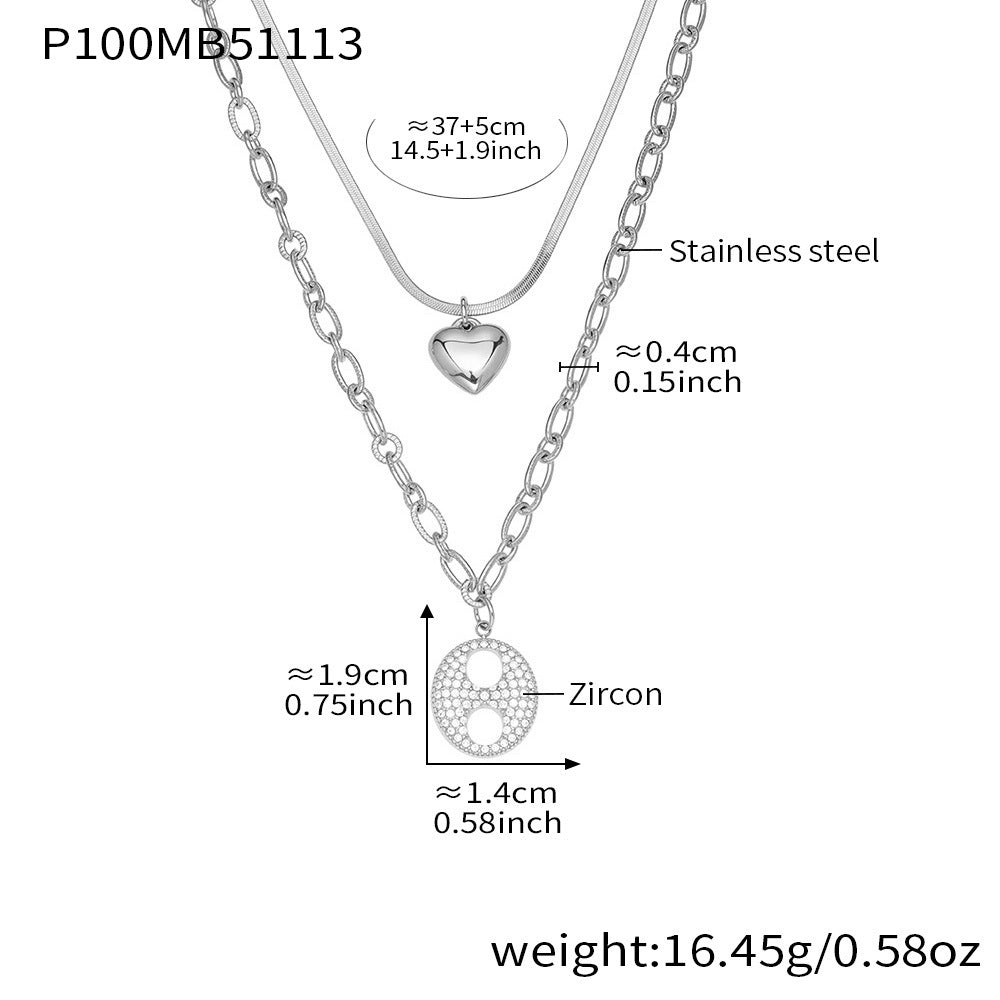 Women's Trendy Long-Sleeved Sweater Accessory 18K Gold Plated Stainless Steel Zircon Lab Created Link Chain Necklace Party