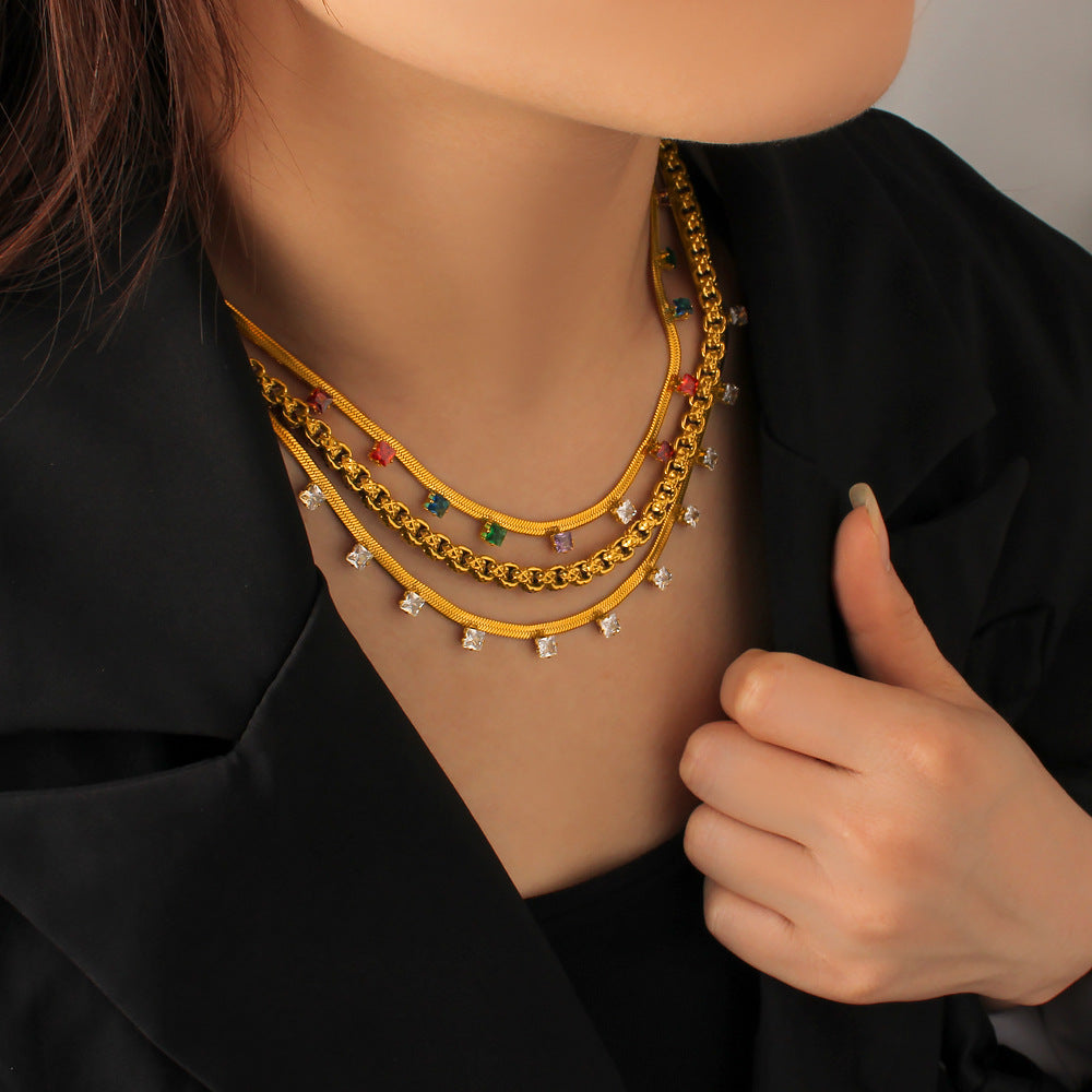 Colorful Zircons Stainless Steel 18K Real Gold PVD Vintage Unisex Necklace Wholesale Factory Adjustable Snake Fashion Gift