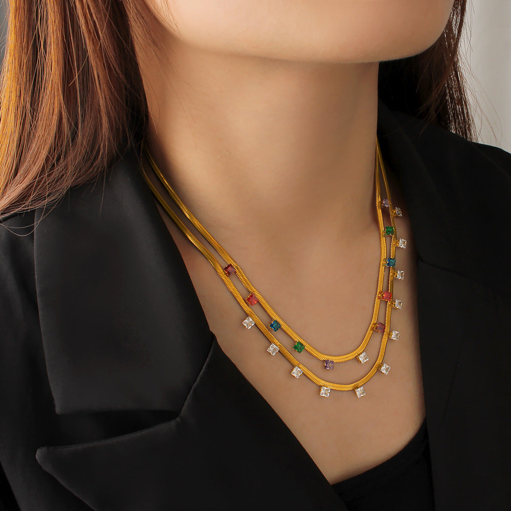Colorful Zircons Stainless Steel 18K Real Gold PVD Vintage Unisex Necklace Wholesale Factory Adjustable Snake Fashion Gift
