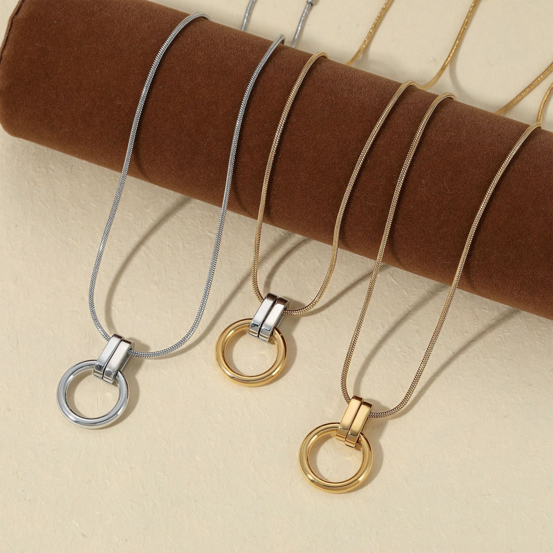 Stainless Steel pendant Necklace 18K Gold silver 2-tone Plated Pendant Choker Rope Chain Adjustable Anniversary jewelry