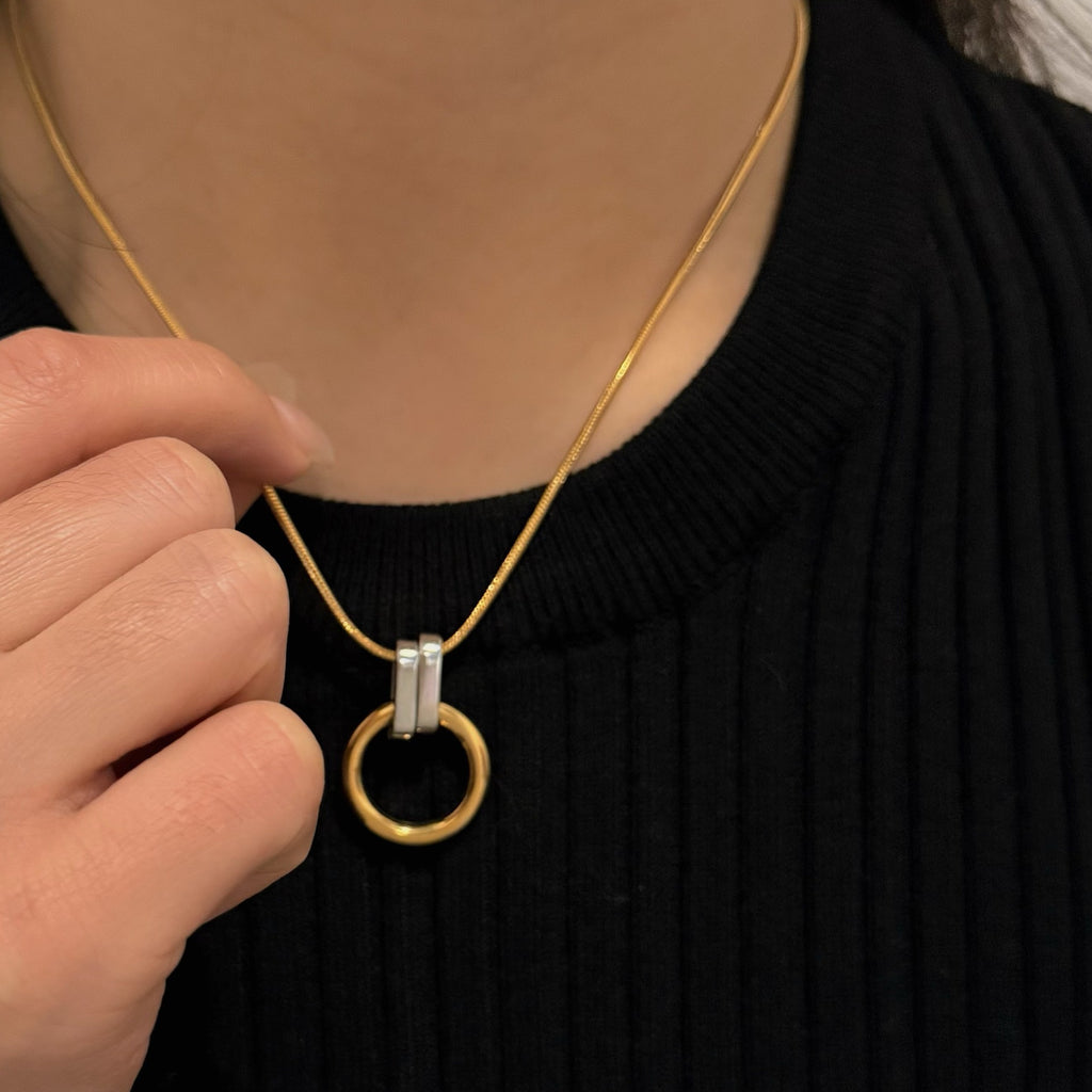 Stainless Steel pendant Necklace 18K Gold silver 2-tone Plated Pendant Choker Rope Chain Adjustable Anniversary jewelry