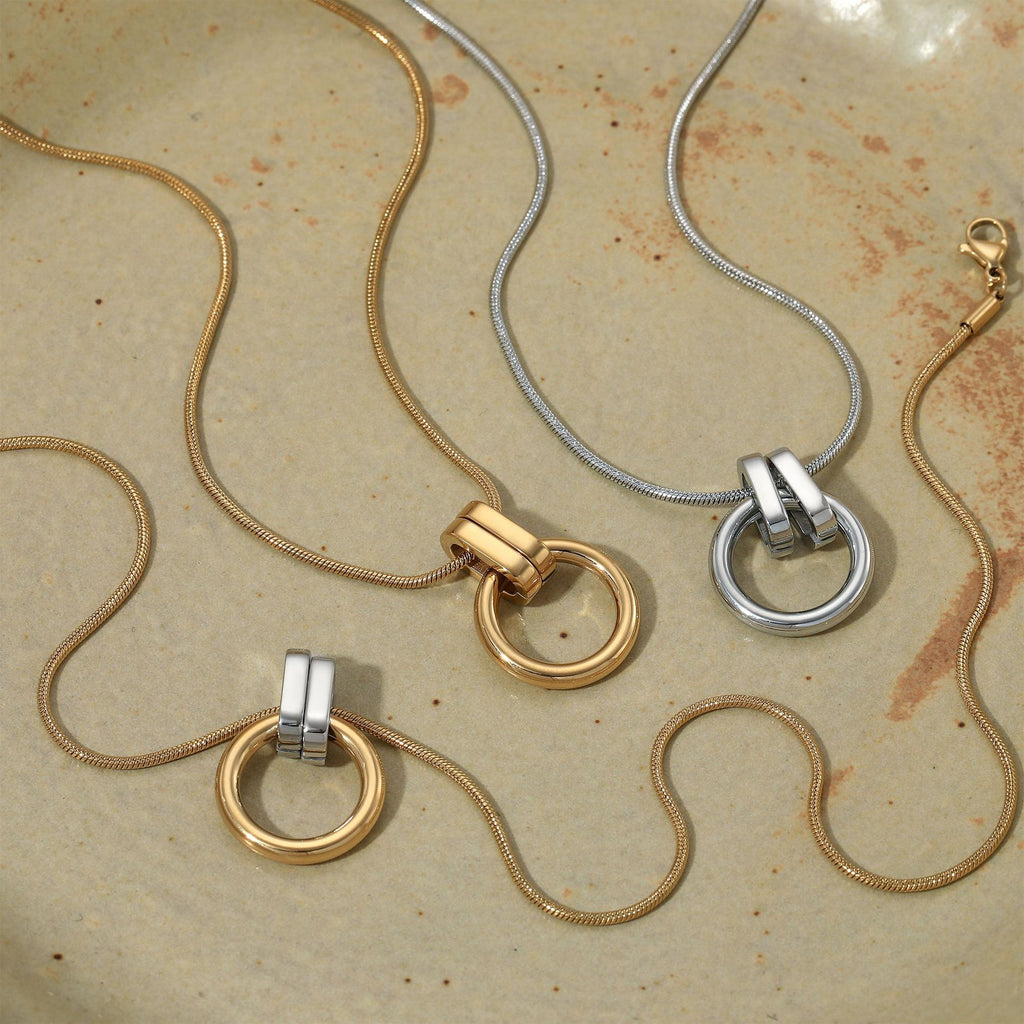 Stainless Steel pendant Necklace 18K Gold silver 2-tone Plated Pendant Choker Rope Chain Adjustable Anniversary jewelry