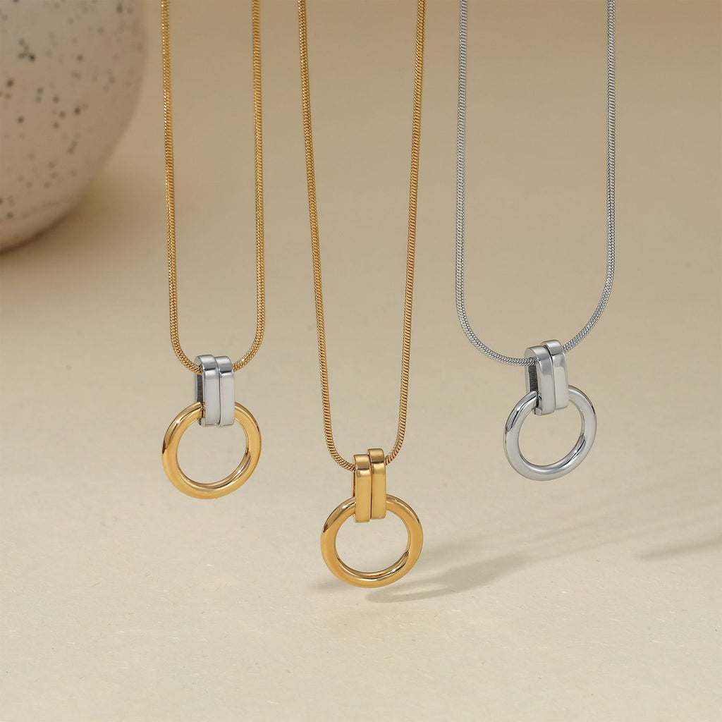 Stainless Steel pendant Necklace 18K Gold silver 2-tone Plated Pendant Choker Rope Chain Adjustable Anniversary jewelry