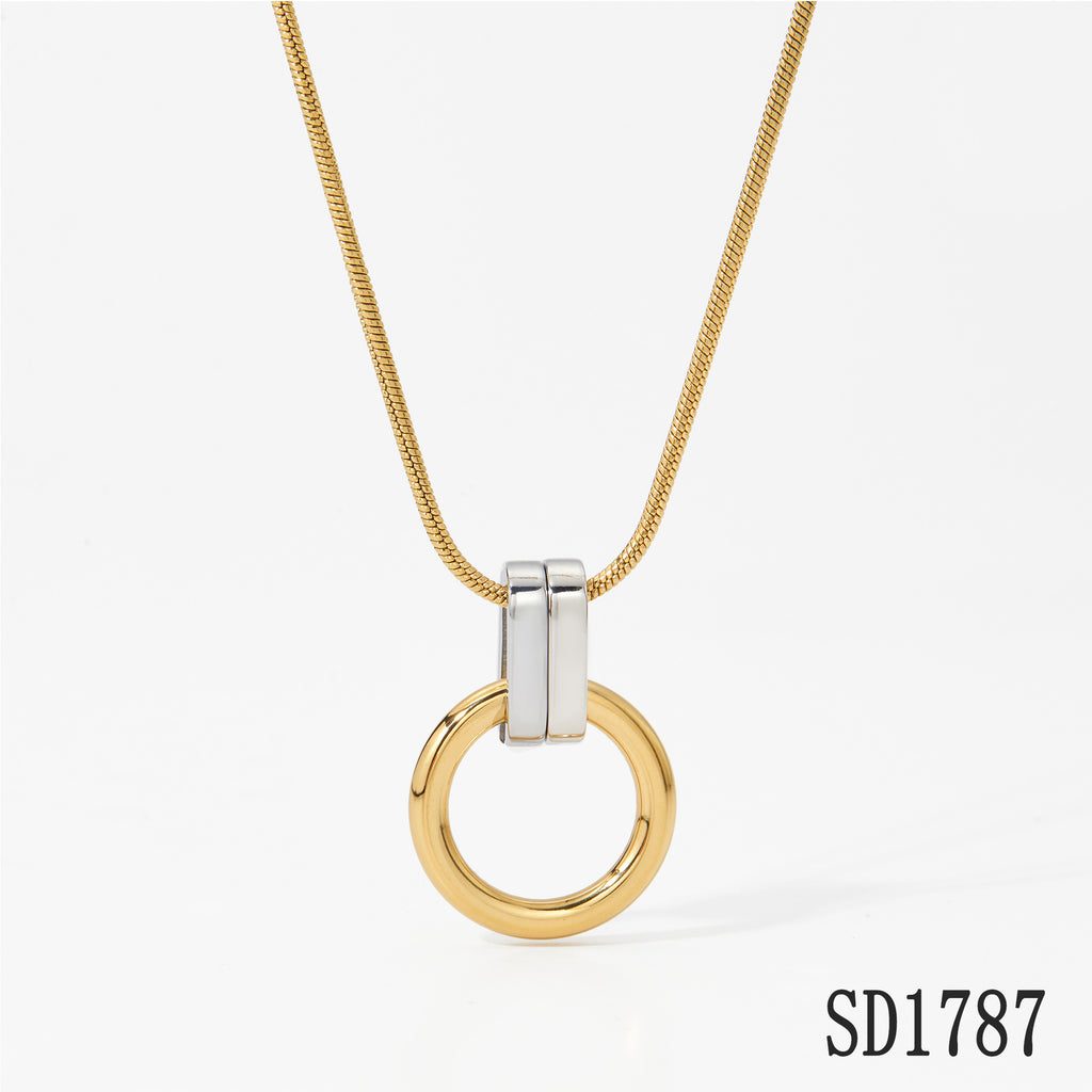 Stainless Steel pendant Necklace 18K Gold silver 2-tone Plated Pendant Choker Rope Chain Adjustable Anniversary jewelry