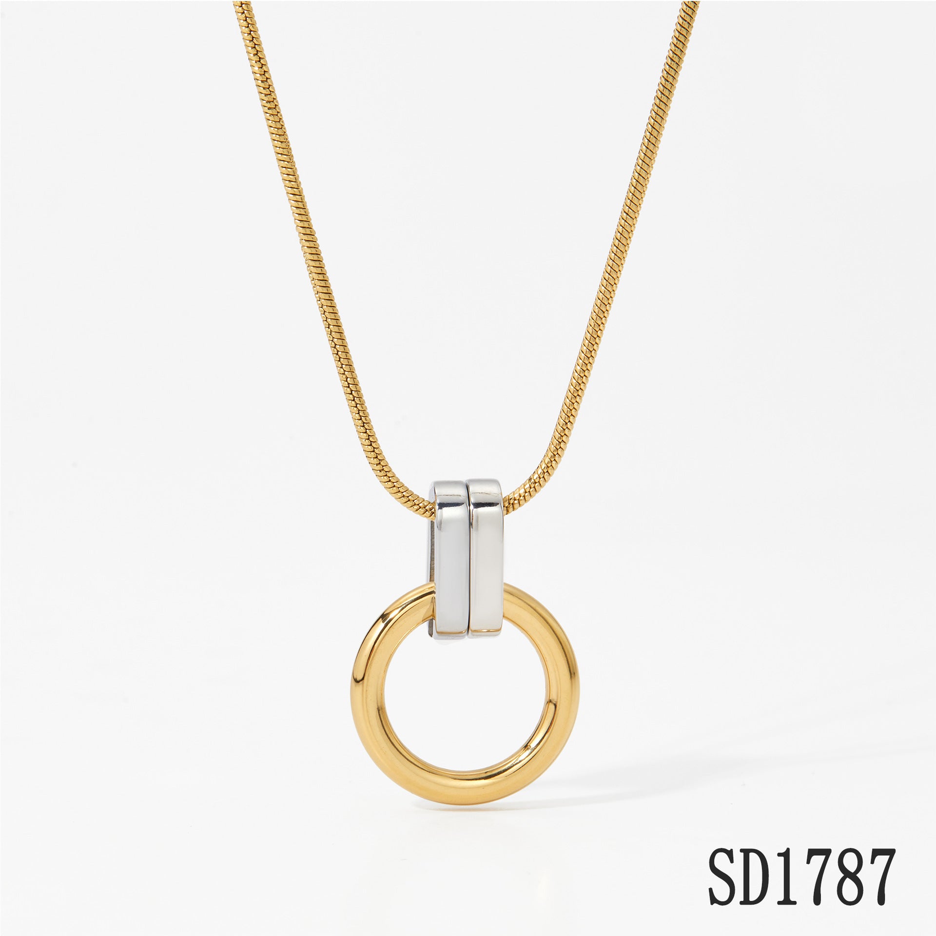 Stainless Steel pendant Necklace 18K Gold silver 2-tone Plated Pendant Choker Rope Chain Adjustable Anniversary jewelry