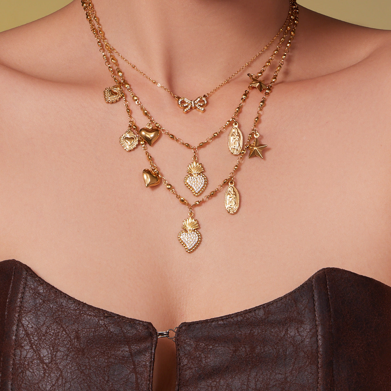 18k Gold Plated Stainless Steel zirconia heart Charm Necklace Fashionable Jewelry for Engagement and Anniversary