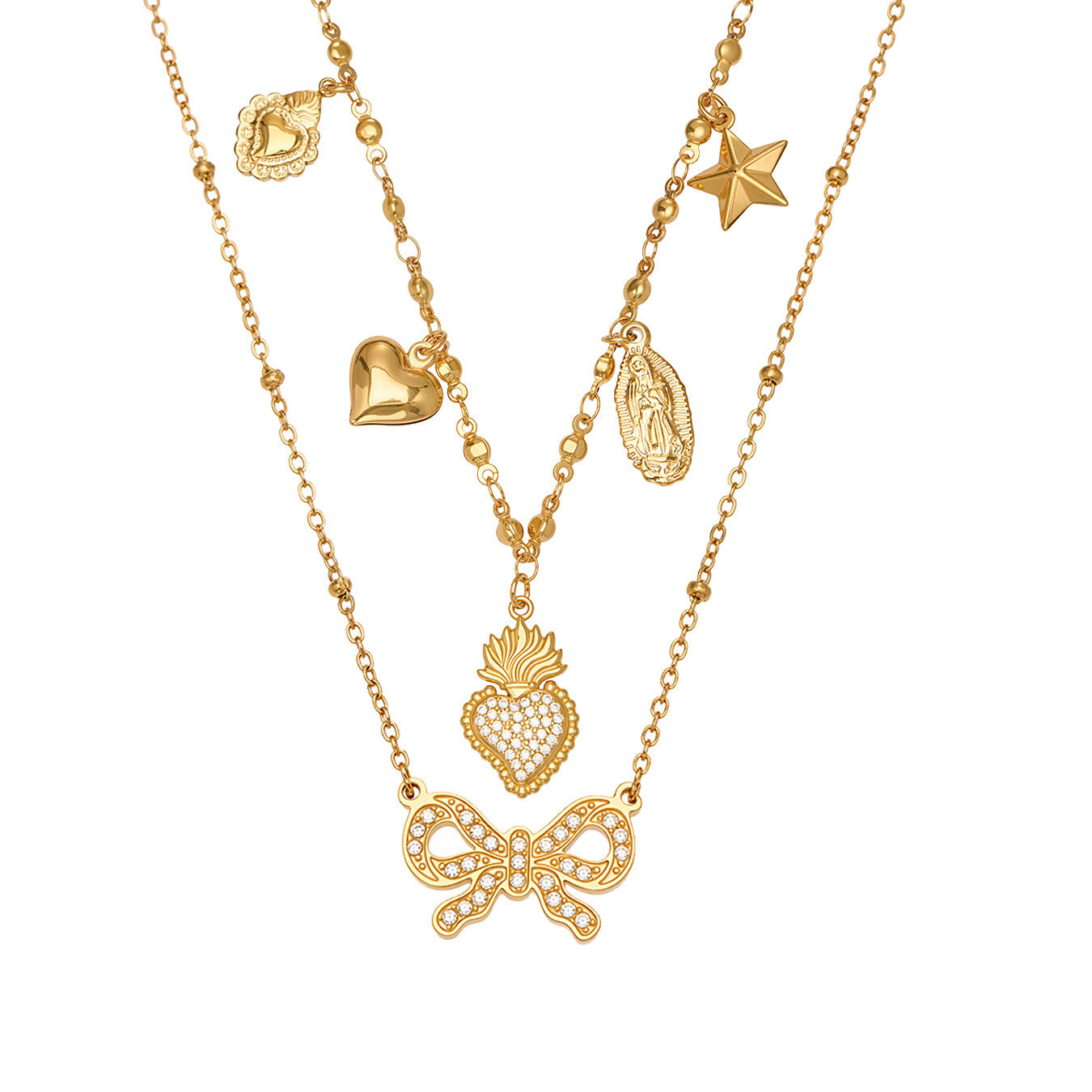 18k Gold Plated Stainless Steel zirconia heart Charm Necklace Fashionable Jewelry for Engagement and Anniversary