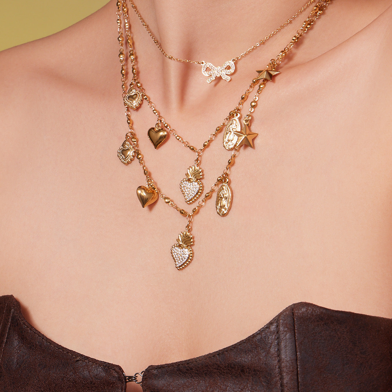 18k Gold Plated Stainless Steel zirconia heart Charm Necklace Fashionable Jewelry for Engagement and Anniversary