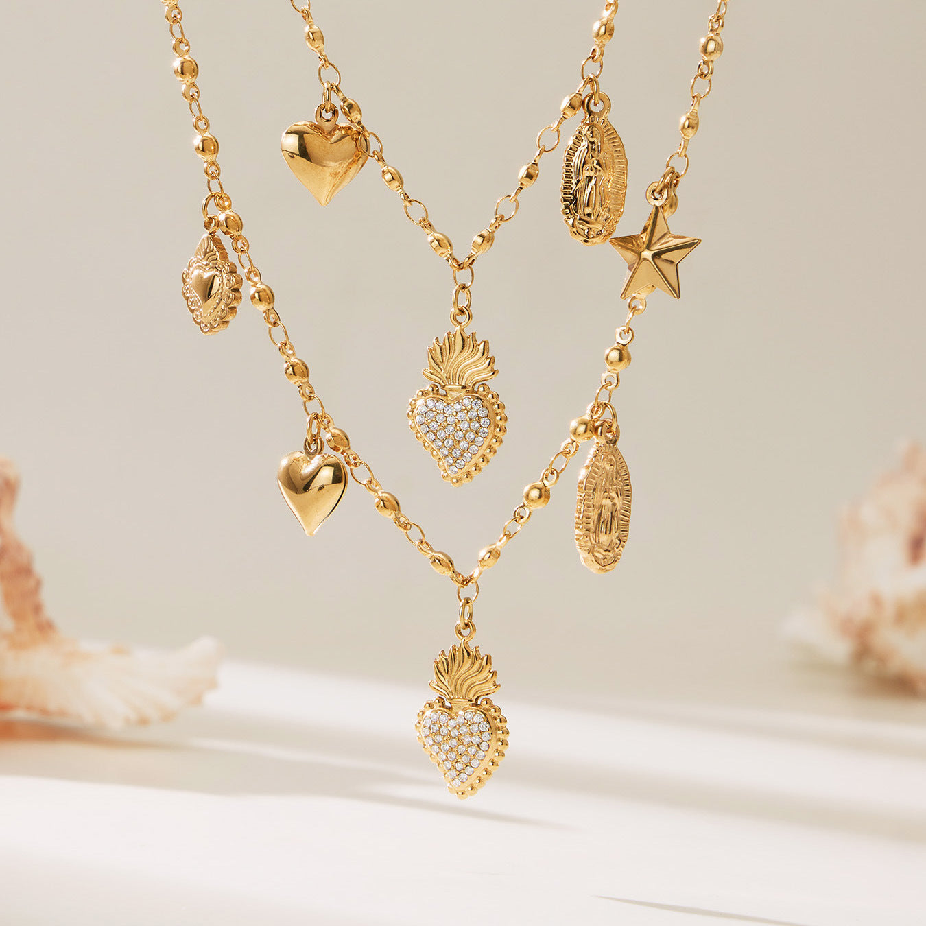 18k Gold Plated Stainless Steel zirconia heart Charm Necklace Fashionable Jewelry for Engagement and Anniversary