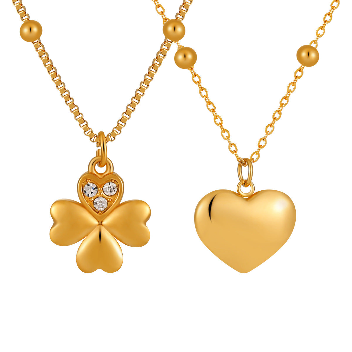 Women's Trendy Stainless Steel 18K Gold Plated Zircon Flower Heart Pendant Necklace with Link Chain Party Gift