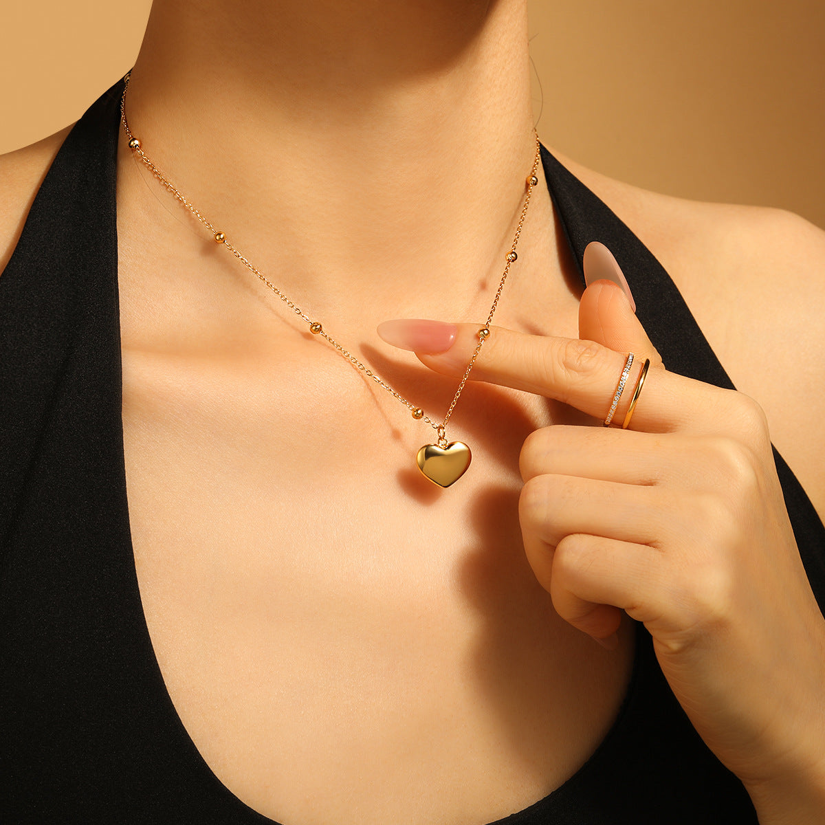 Women's Trendy Stainless Steel 18K Gold Plated Zircon Flower Heart Pendant Necklace with Link Chain Party Gift