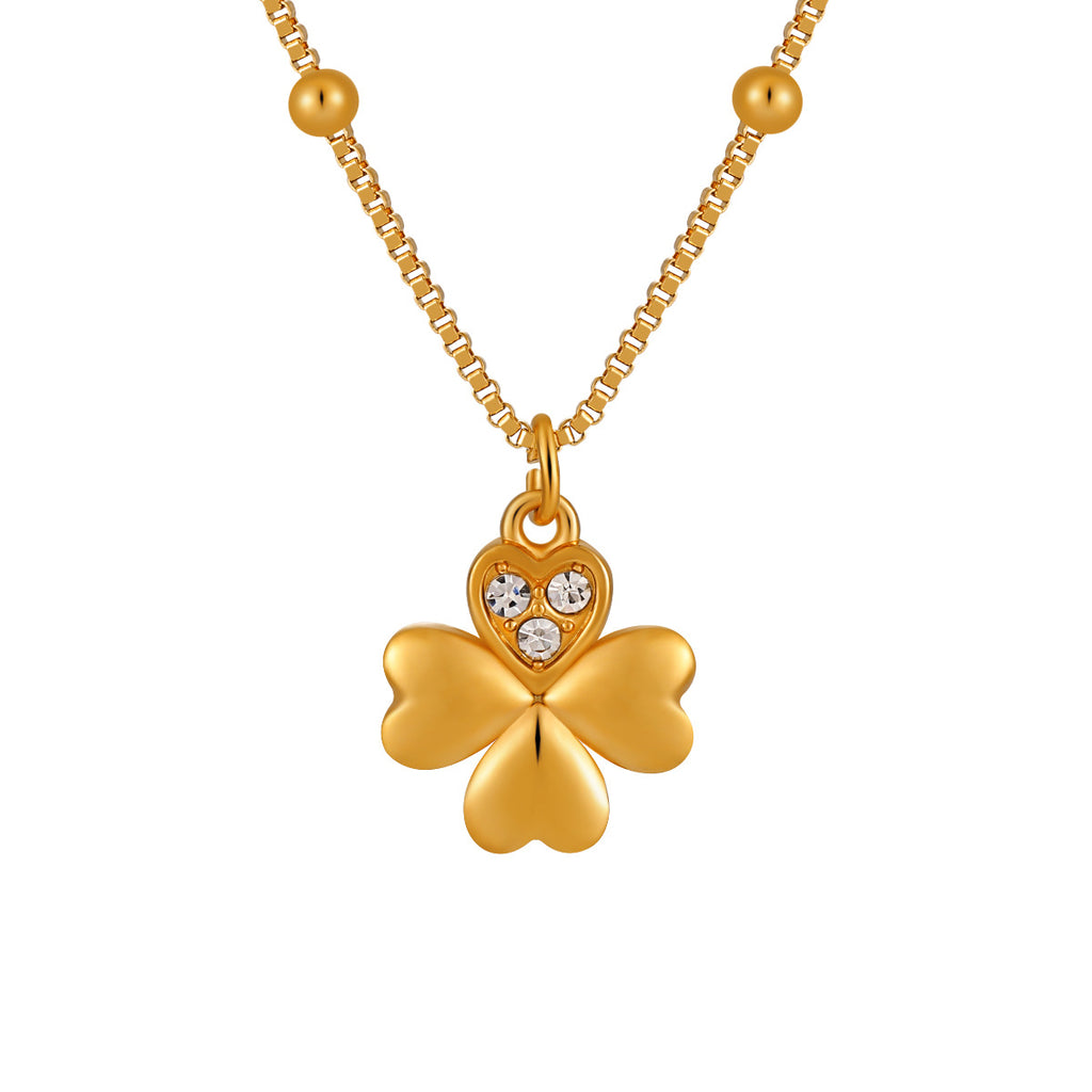 Women's Trendy Stainless Steel 18K Gold Plated Zircon Flower Heart Pendant Necklace with Link Chain Party Gift