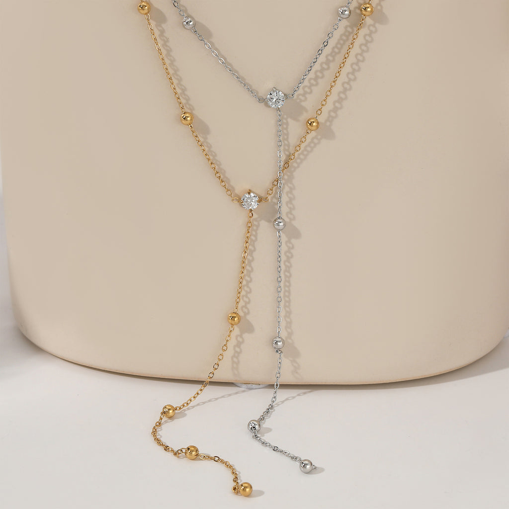 Stainless Steel Classic Y Shape Long Pendant Link Chain Zircon Necklace 18K Gold Plated Lab Created Fine Jewelry