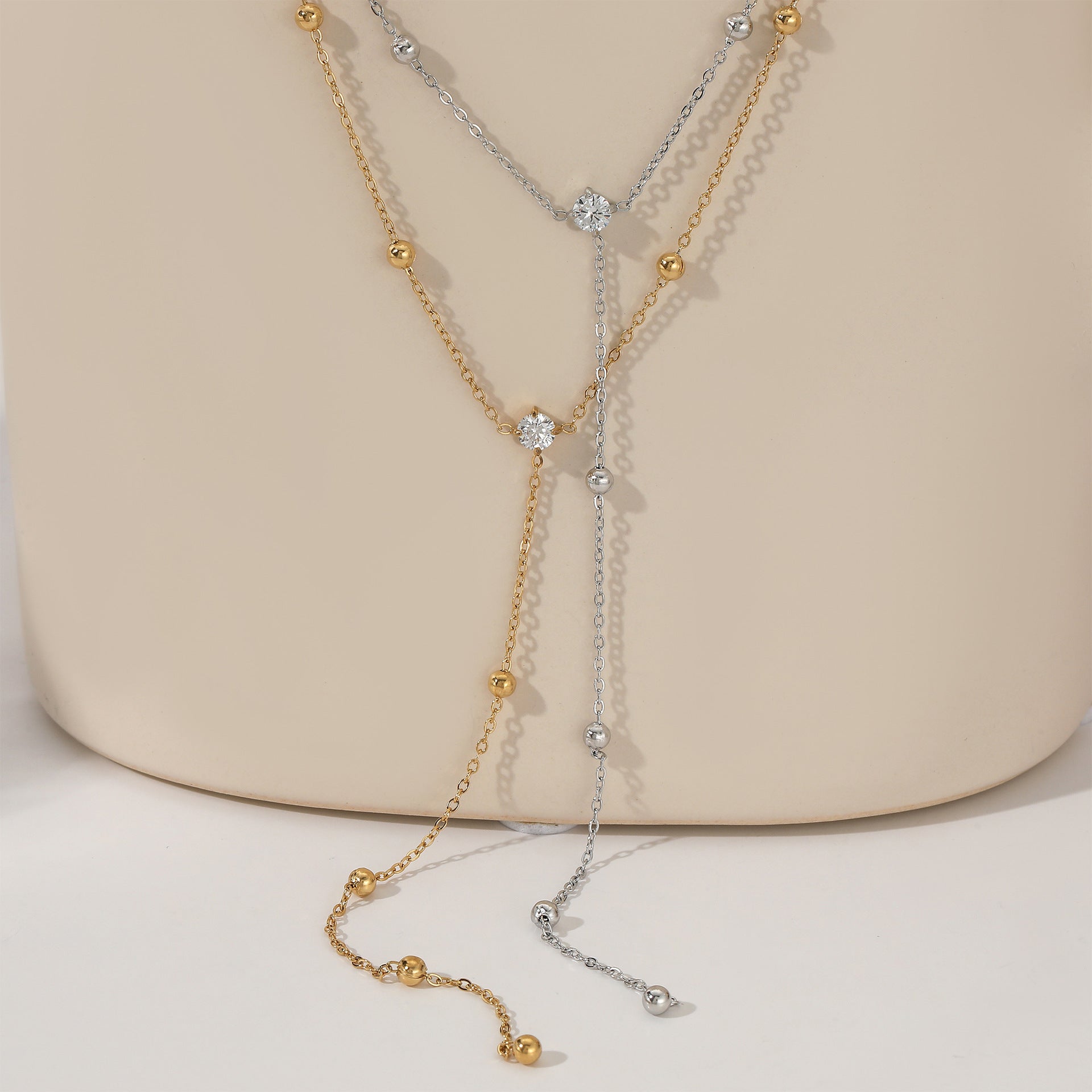 Stainless Steel Classic Y Shape Long Pendant Link Chain Zircon Necklace 18K Gold Plated Lab Created Fine Jewelry
