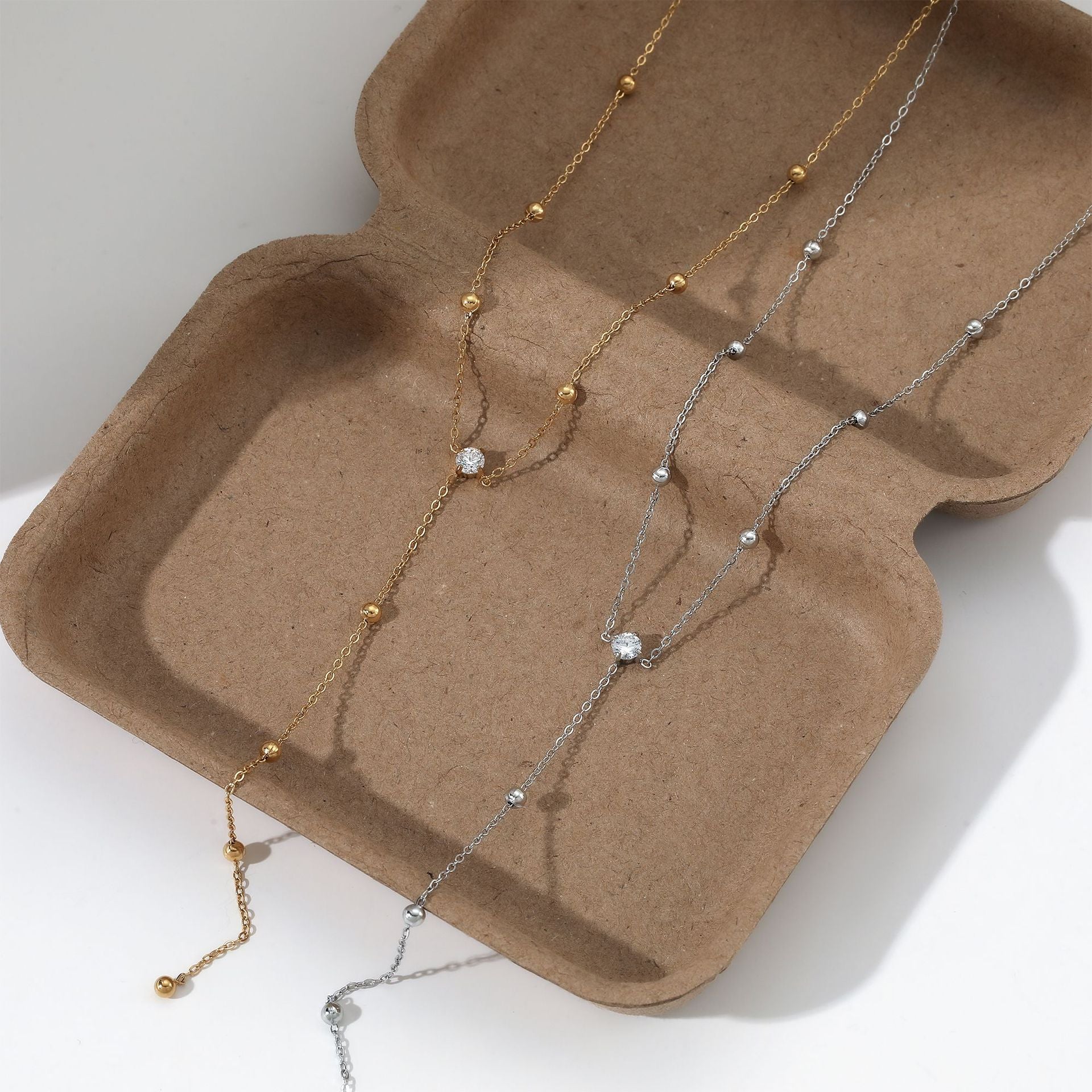 Stainless Steel Classic Y Shape Long Pendant Link Chain Zircon Necklace 18K Gold Plated Lab Created Fine Jewelry