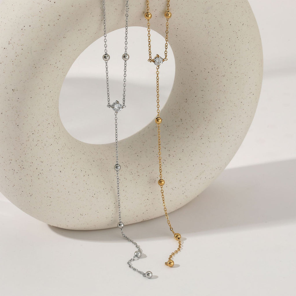 Stainless Steel Classic Y Shape Long Pendant Link Chain Zircon Necklace 18K Gold Plated Lab Created Fine Jewelry