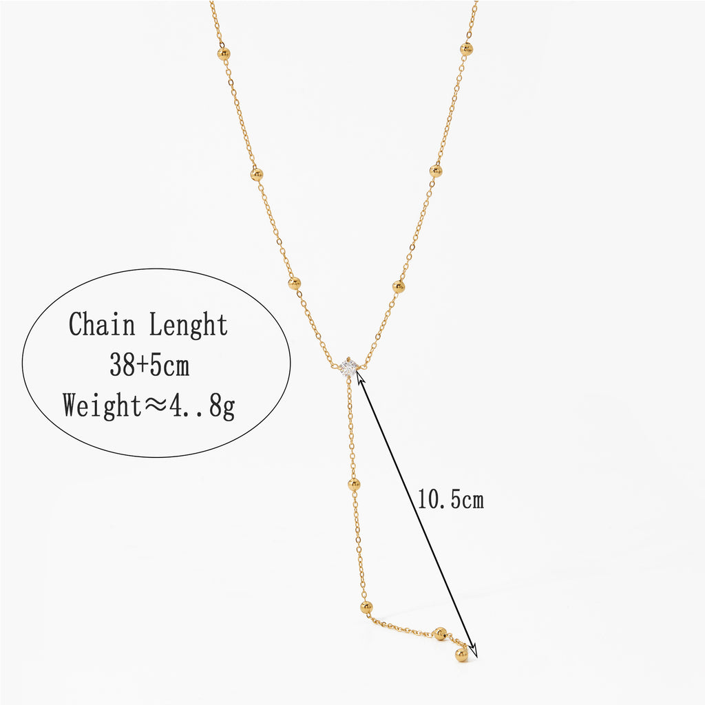 Stainless Steel Classic Y Shape Long Pendant Link Chain Zircon Necklace 18K Gold Plated Lab Created Fine Jewelry