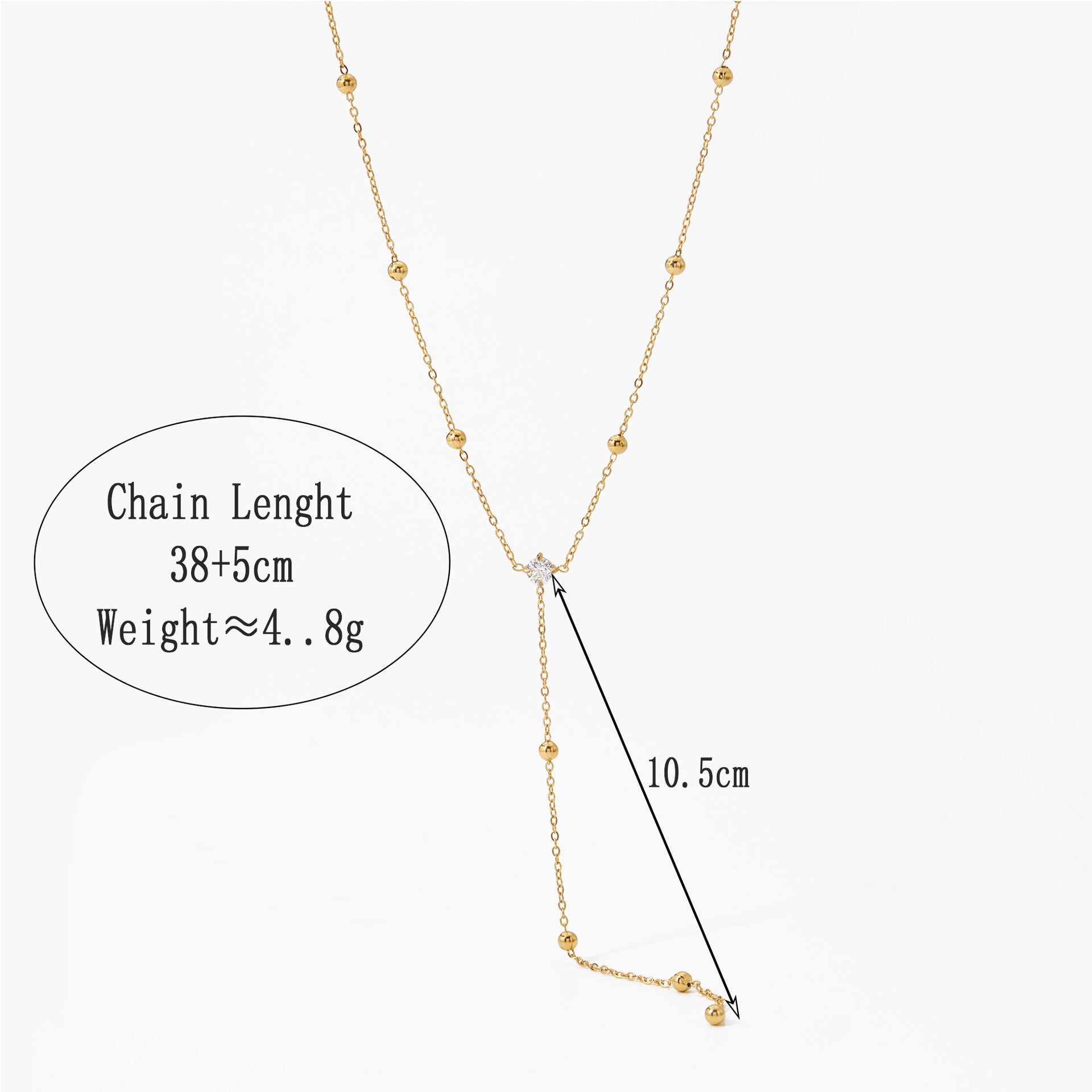 Stainless Steel Classic Y Shape Long Pendant Link Chain Zircon Necklace 18K Gold Plated Lab Created Fine Jewelry
