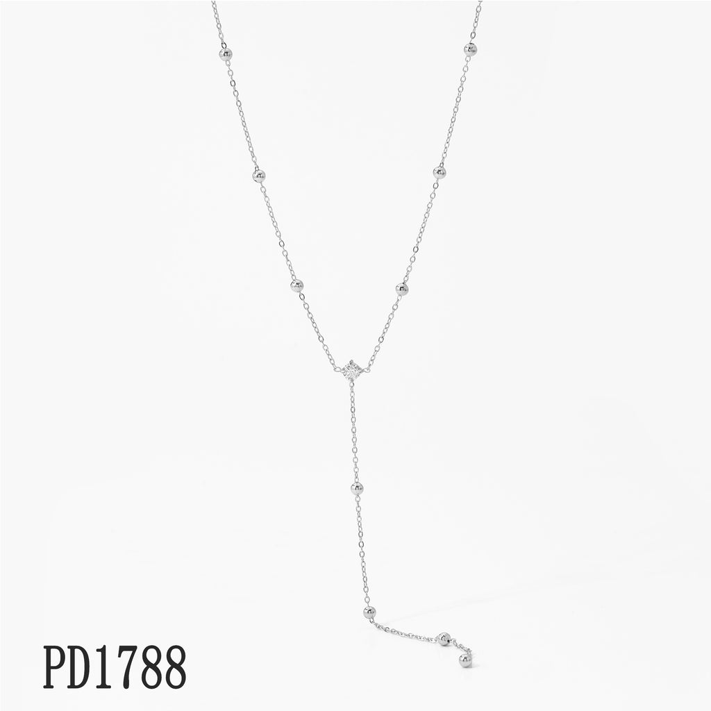 Stainless Steel Classic Y Shape Long Pendant Link Chain Zircon Necklace 18K Gold Plated Lab Created Fine Jewelry