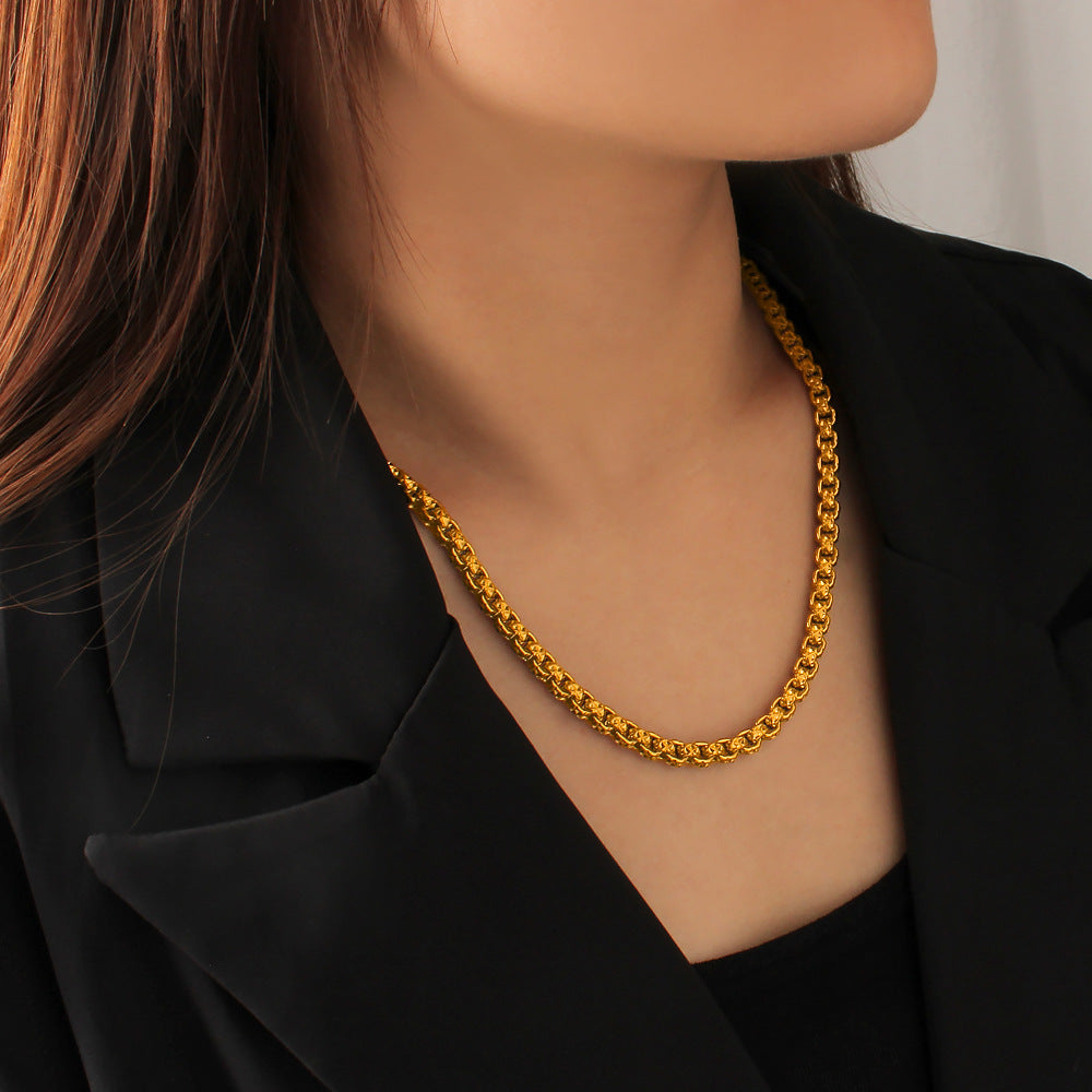 Factory Wholesale Thick Heavy Stainless Steel 18K Gold Plated Link Chain Necklaces-Sporty Style Unisex Gift for Parties & Travel
