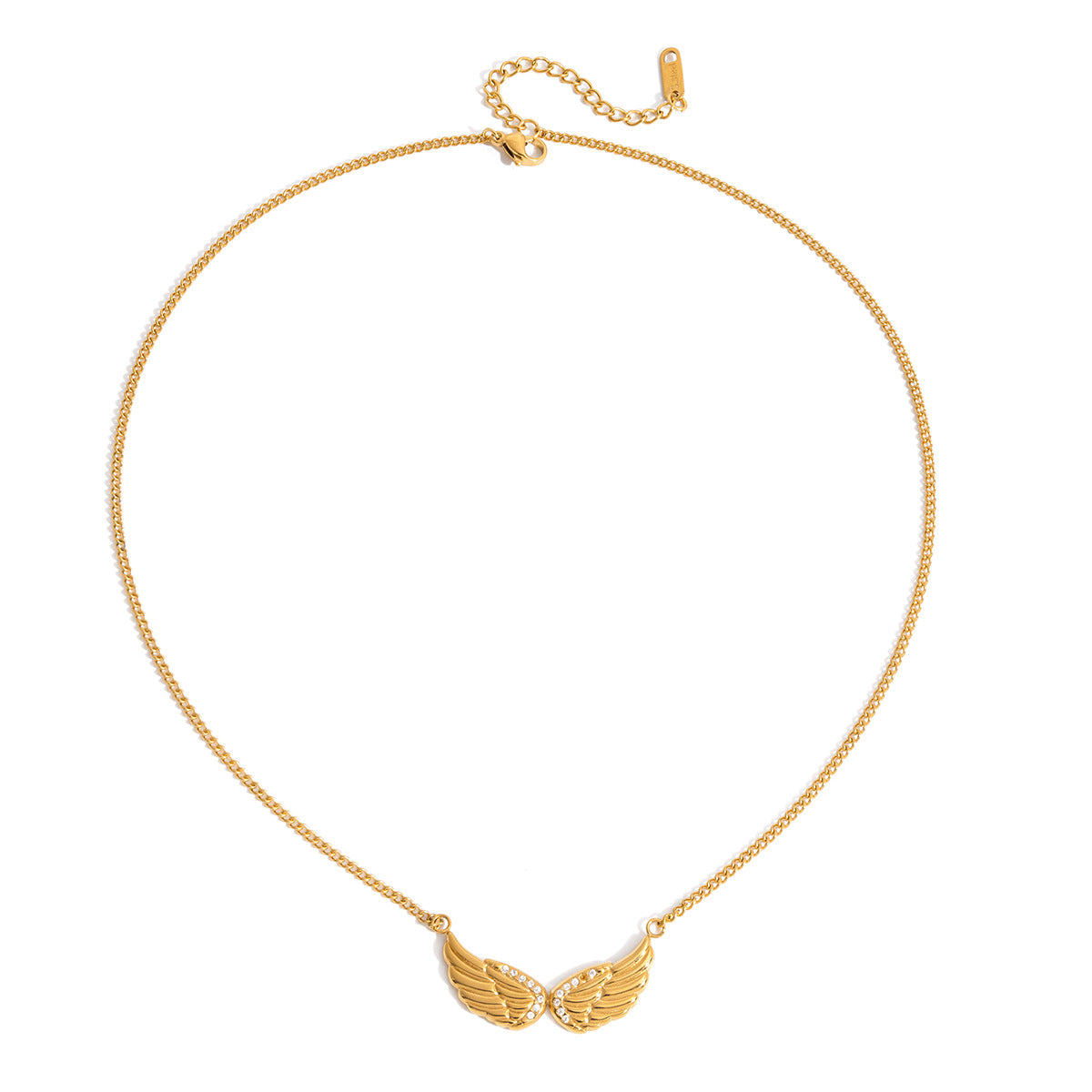 Stainless Steel 18K Gold Plated Pendant Necklace Lab Created Zircon Wing Design Adjustable Link Chain Classic Style for Women
