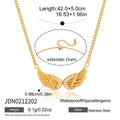 Stainless Steel 18K Gold Plated Pendant Necklace Lab Created Zircon Wing Design Adjustable Link Chain Classic Style for Women
