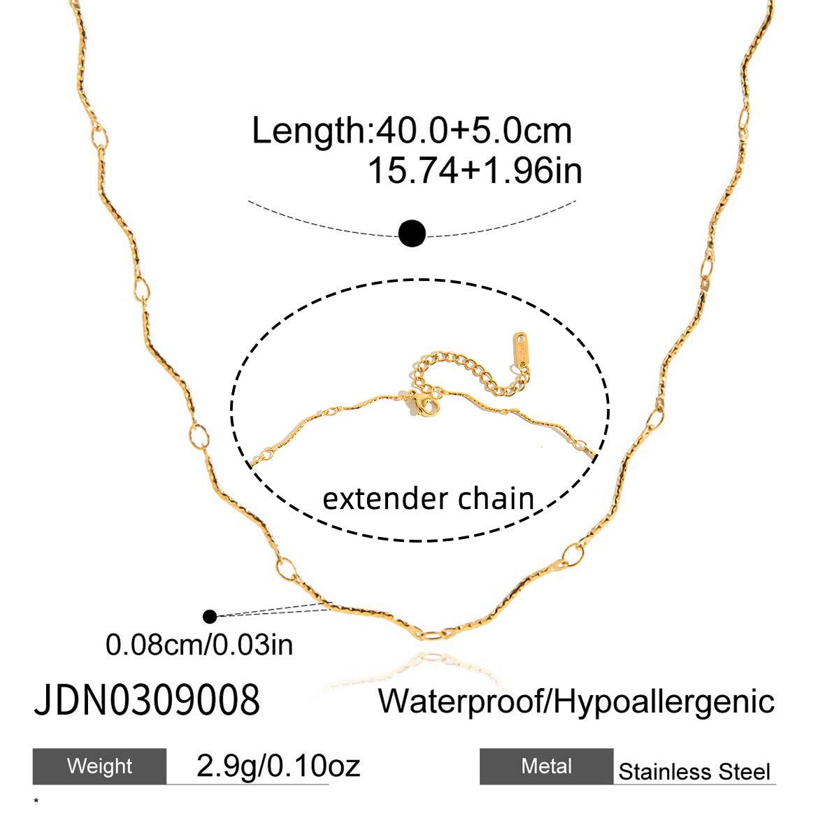 Stainless Steel 18K Gold Plated Pendant Necklace Lab Created Zircon Wing Design Adjustable Link Chain Classic Style for Women