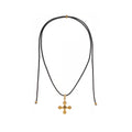 Vintage Tiger Eye Gemstone Natural Cross Pendant PU Rope Chain Adjustable Necklace Stainless Steel Real Gold PVD Jewelry Party