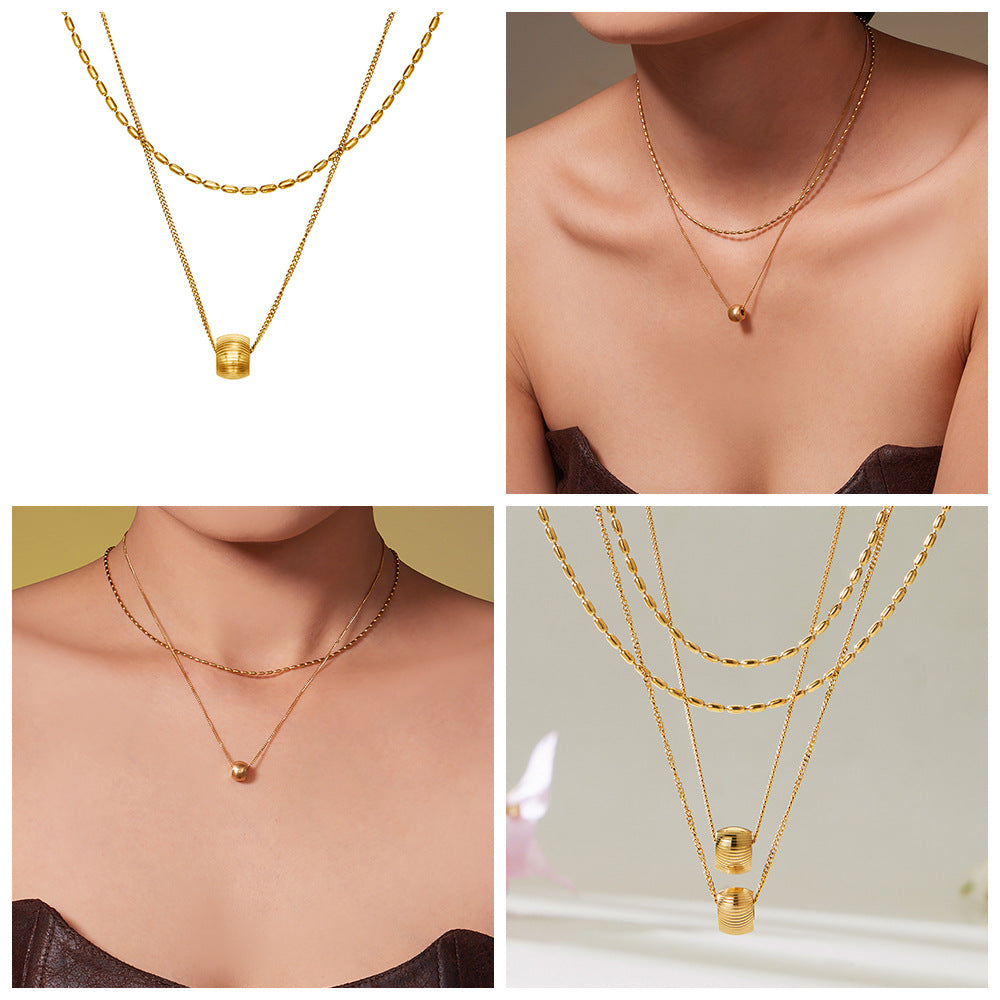 Customizable Stainless Steel 18K Gold PVD Two-Layer Link Chain Fashion Jewelry Necklace for Women Party Occasion Engraving