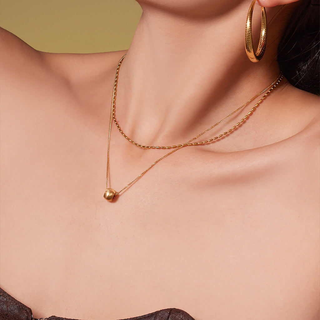 Customizable Stainless Steel 18K Gold PVD Two-Layer Link Chain Fashion Jewelry Necklace for Women Party Occasion Engraving