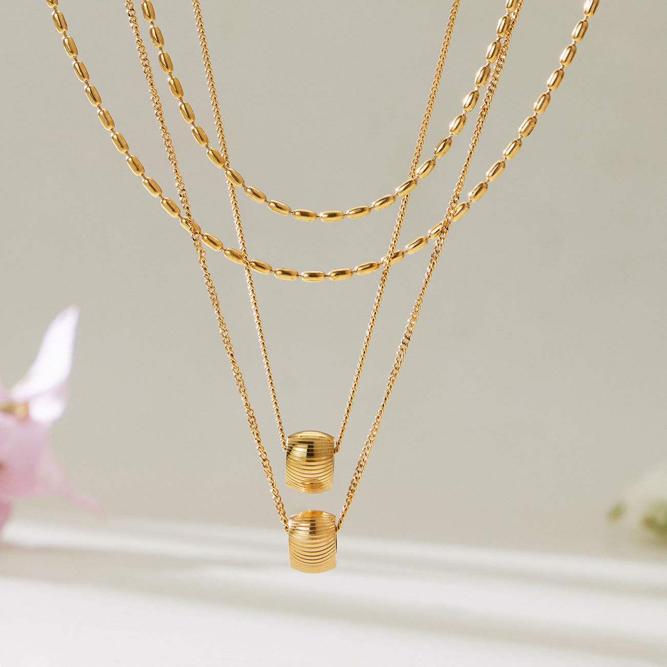 Customizable Stainless Steel 18K Gold PVD Two-Layer Link Chain Fashion Jewelry Necklace for Women Party Occasion Engraving