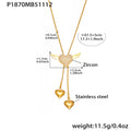 Stainless Steel Zircon Necklace 18K Gold Plated Dazzling Angel Wing Heart Pendant Choker Rope Chain Adjustable Anniversary