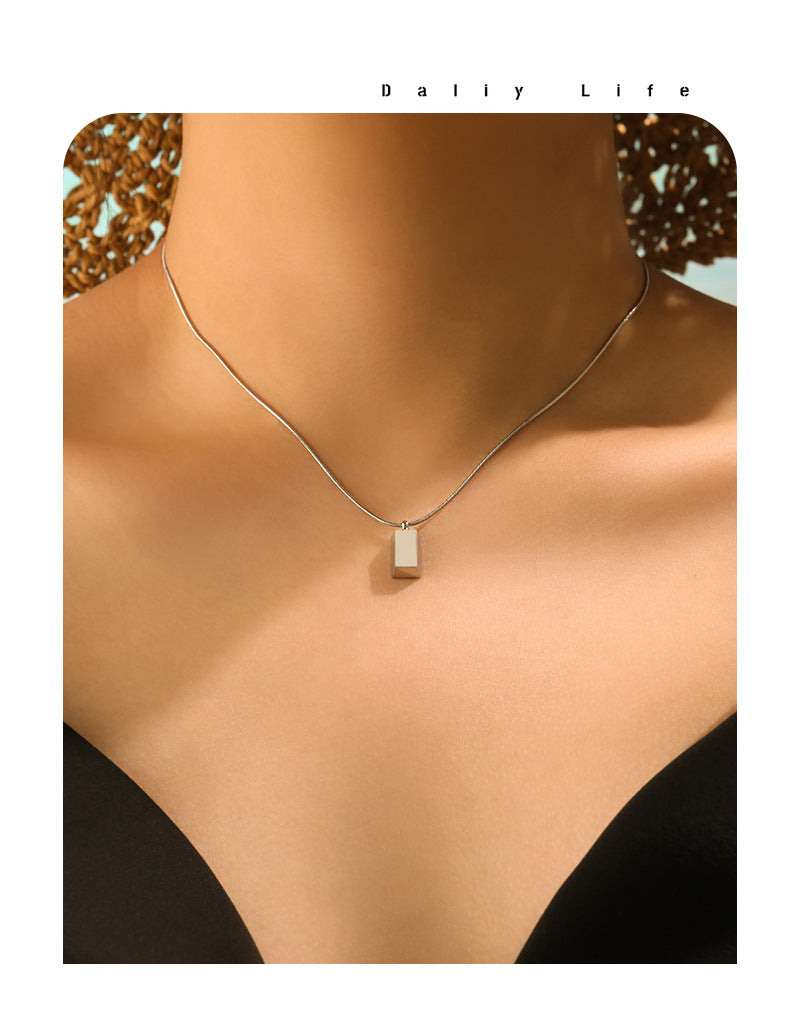 18K Gold Plated Stainless Steel Rope Chain Waterproof Rectangle Pendant Choker Necklace for Women Trendy Anniversary Party