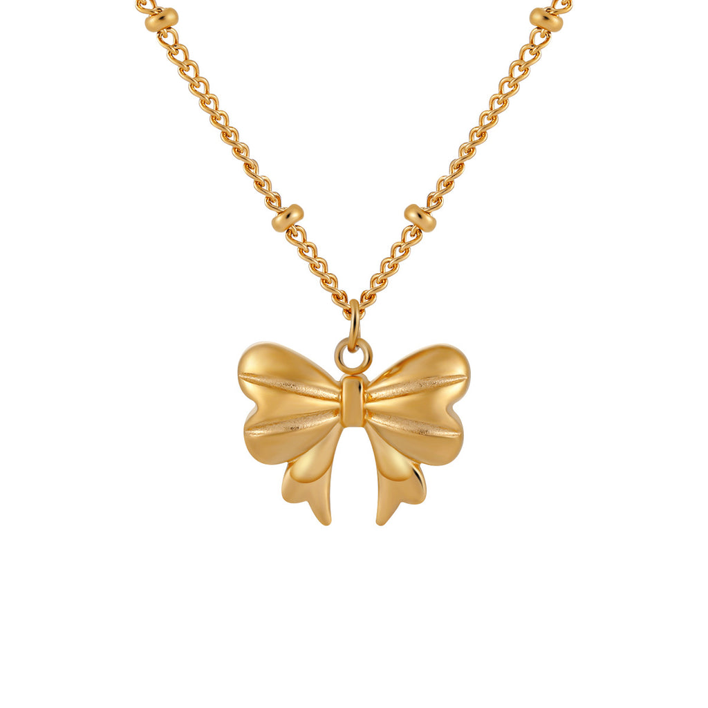 Fashion Trend Jewelry Stainless Steel 18K Gold Necklace Long Thin Chain Glossy Butterfly Pendant Necklace