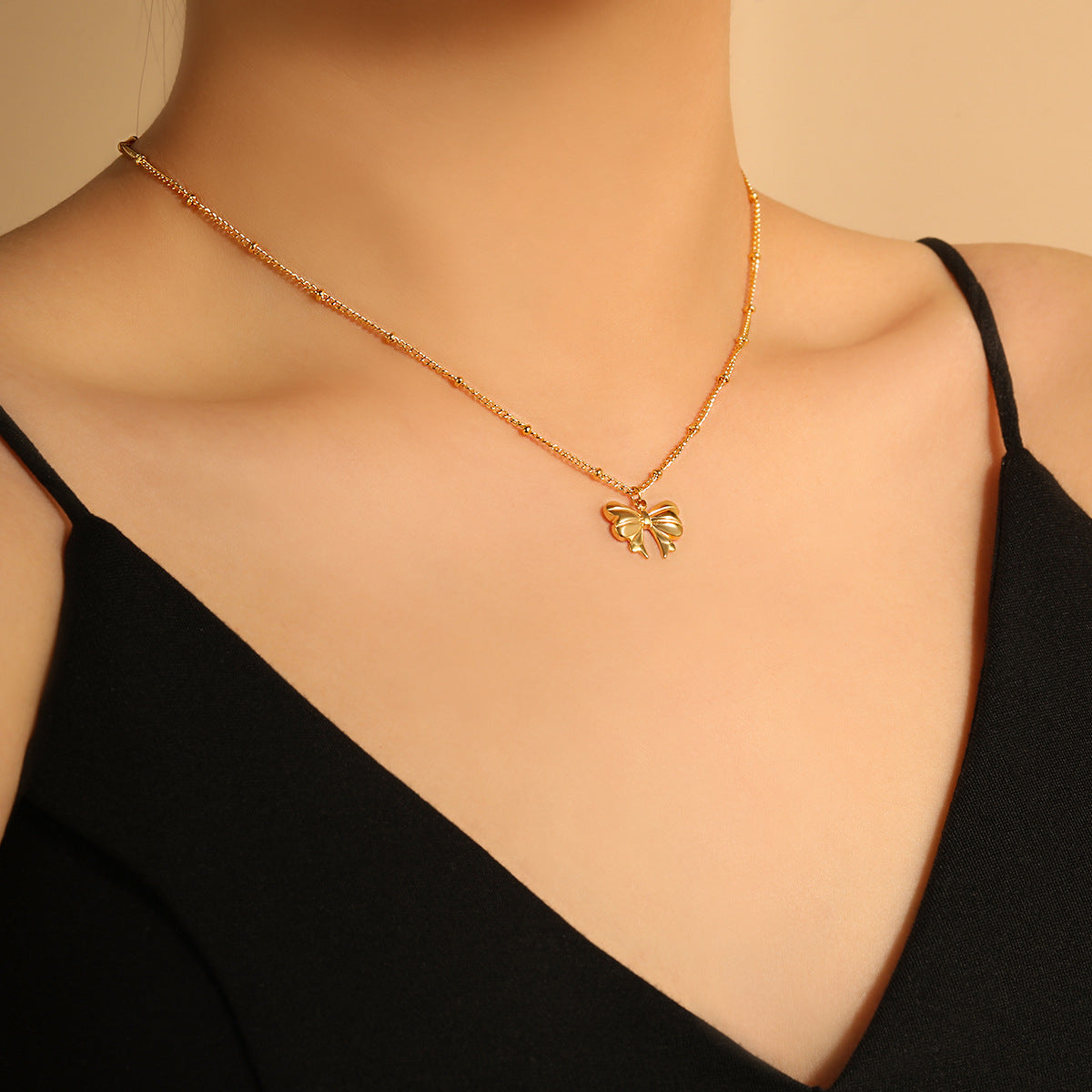 Fashion Trend Jewelry Stainless Steel 18K Gold Necklace Long Thin Chain Glossy Butterfly Pendant Necklace
