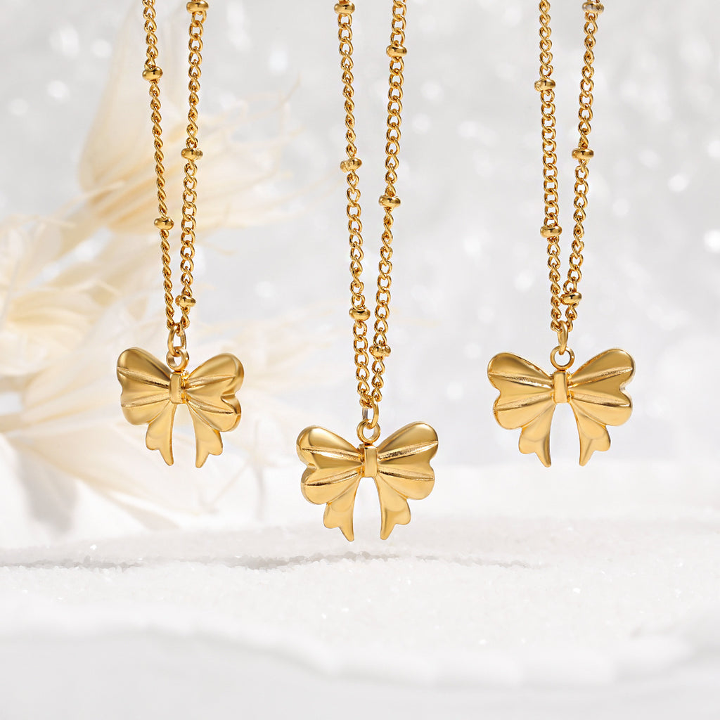 Fashion Trend Jewelry Stainless Steel 18K Gold Necklace Long Thin Chain Glossy Butterfly Pendant Necklace