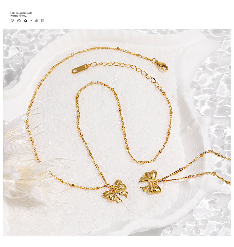 Fashion Trend Jewelry Stainless Steel 18K Gold Necklace Long Thin Chain Glossy Butterfly Pendant Necklace