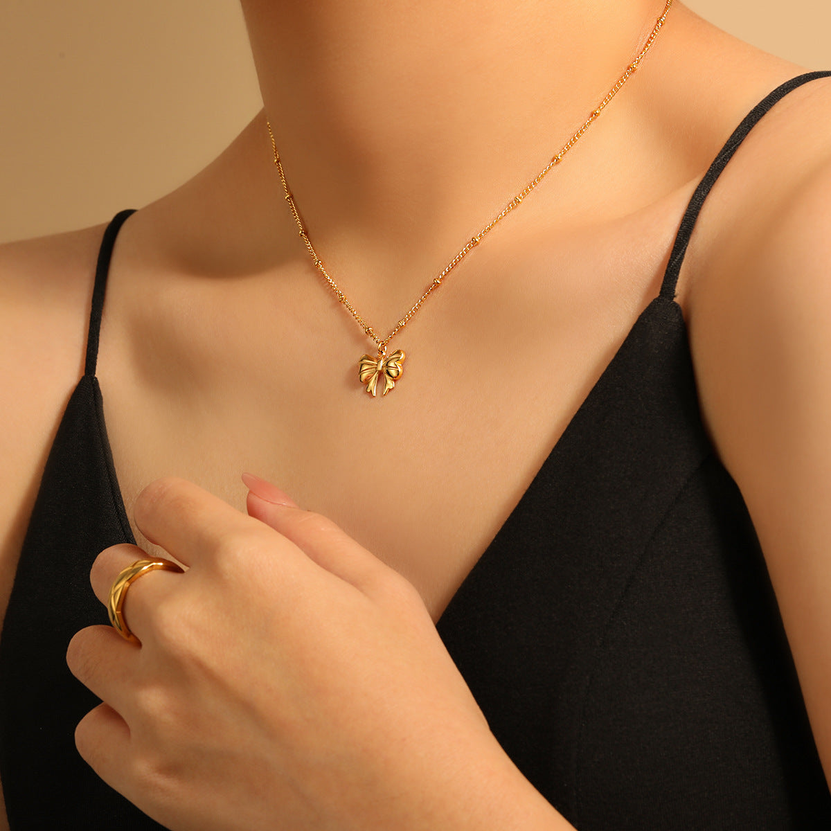 Fashion Trend Jewelry Stainless Steel 18K Gold Necklace Long Thin Chain Glossy Butterfly Pendant Necklace