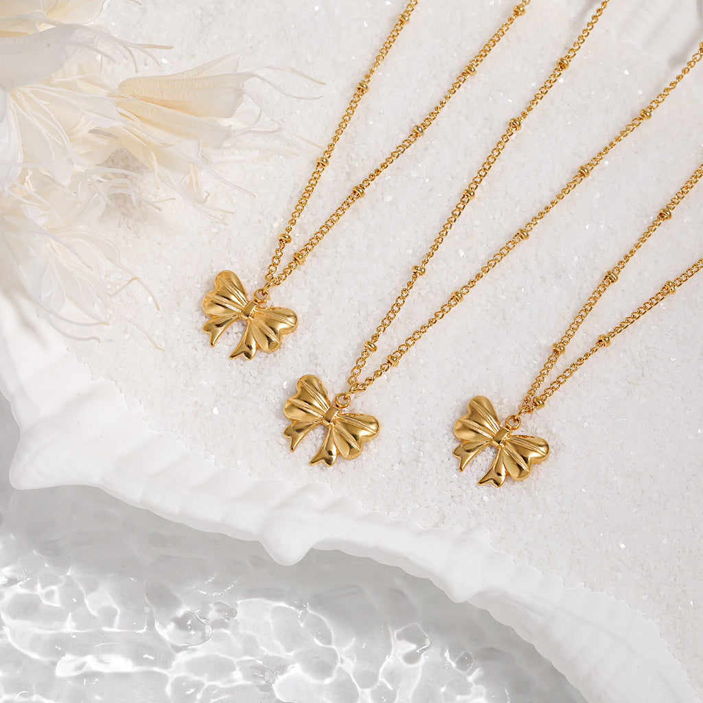 Fashion Trend Jewelry Stainless Steel 18K Gold Necklace Long Thin Chain Glossy Butterfly Pendant Necklace