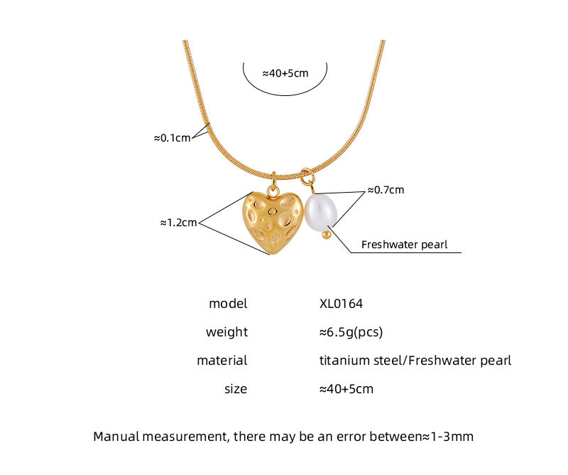 Wholesale Stainless Steel Freshwater Pearl Heart Pendant Necklace 18K Gold Plated Trendy Classic Fashion Rope Chain Unisex
