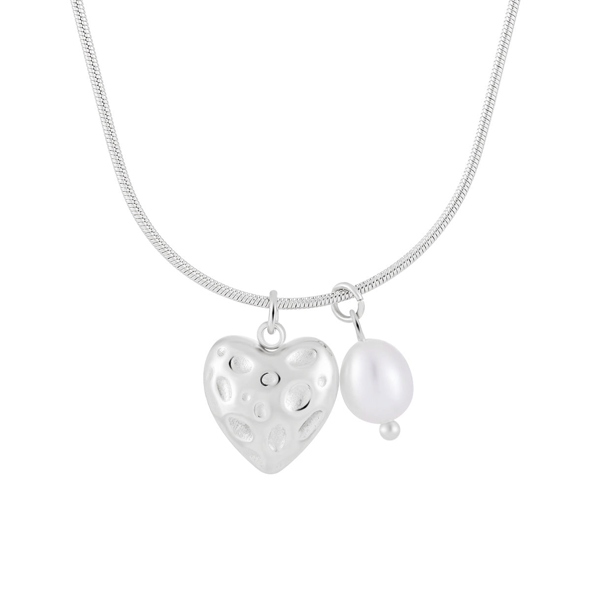 Wholesale Stainless Steel Freshwater Pearl Heart Pendant Necklace 18K Gold Plated Trendy Classic Fashion Rope Chain Unisex