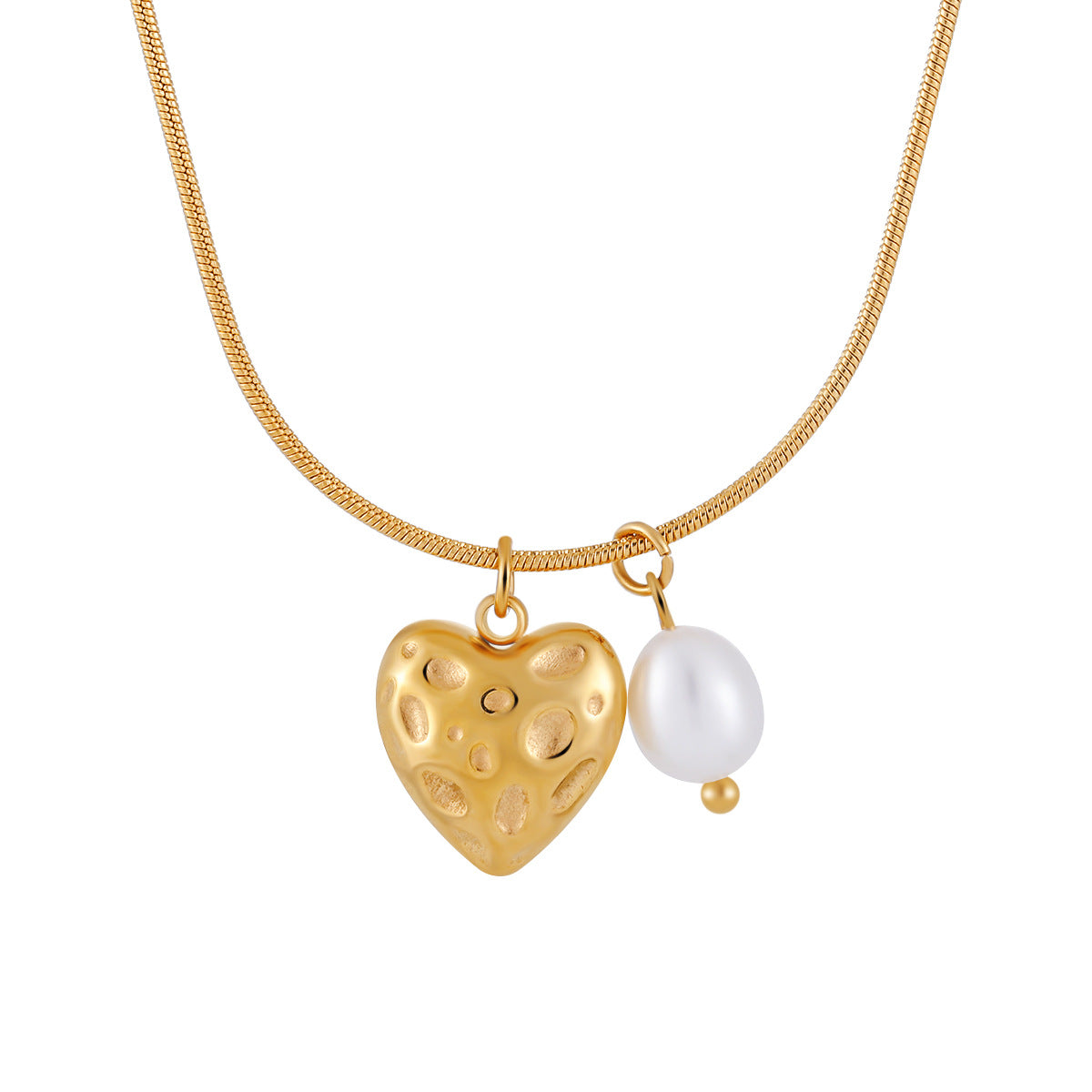 Wholesale Stainless Steel Freshwater Pearl Heart Pendant Necklace 18K Gold Plated Trendy Classic Fashion Rope Chain Unisex