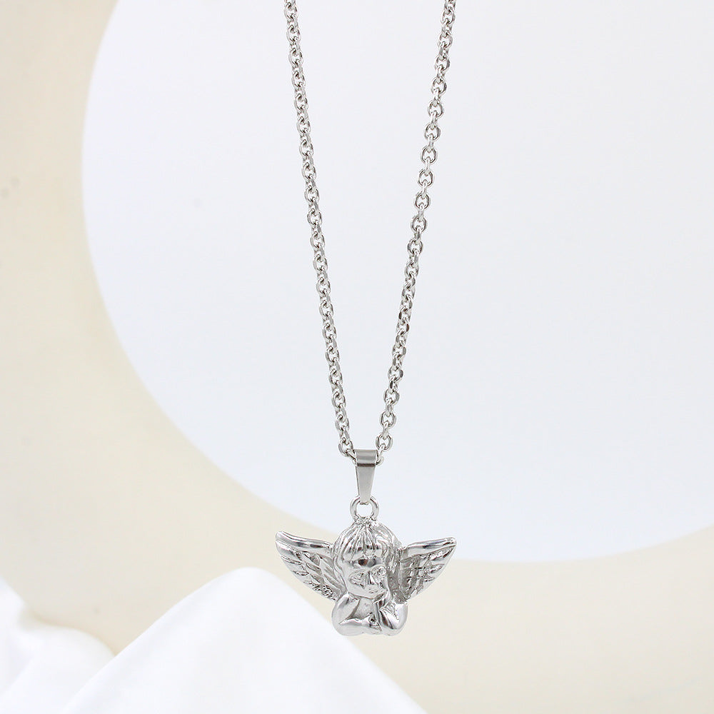 Small Angel Pendant Necklace 18K Gold Plated Stainless Steel Trendy Link Chain Fashion Jewelry for Unisex