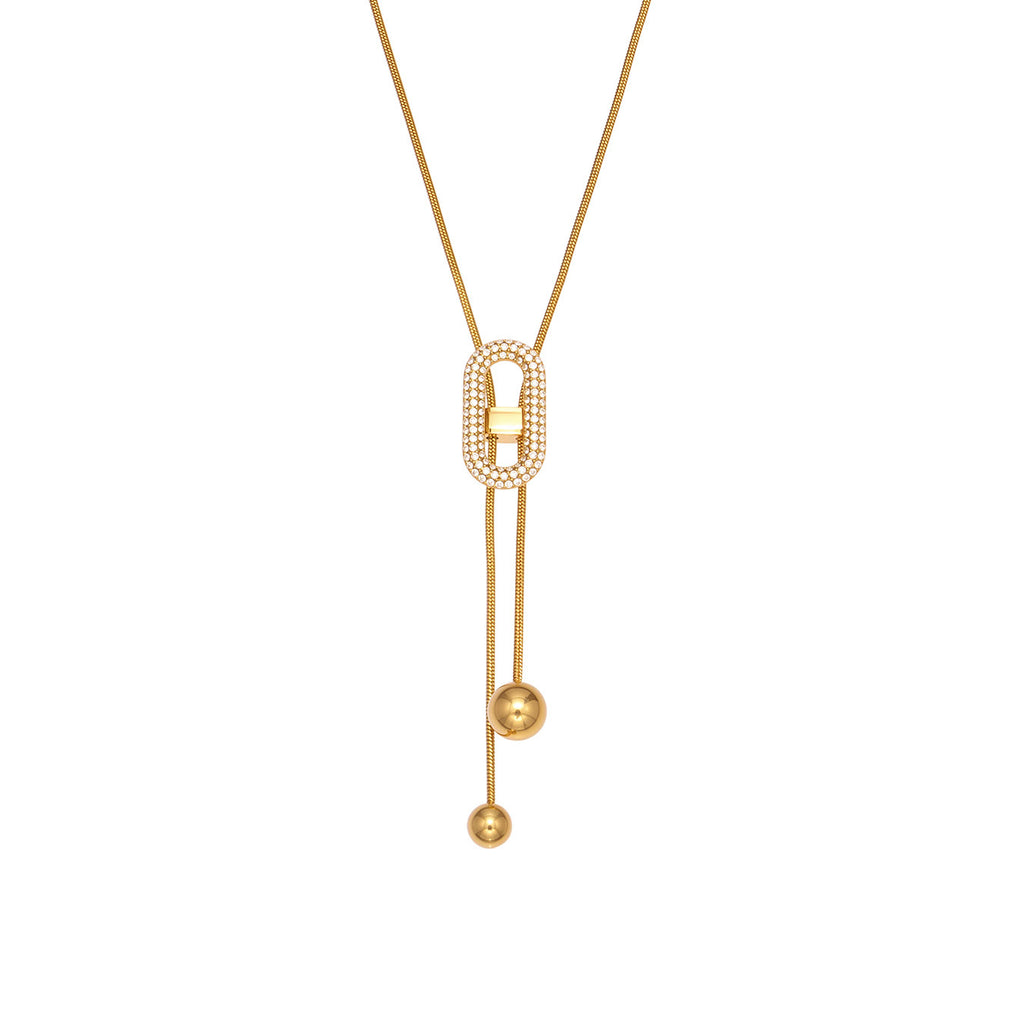 Stainless Steel Classic Zircon Necklace 18K Gold Plated Rope Chain Pendant Adjustable Gift for Anniversary