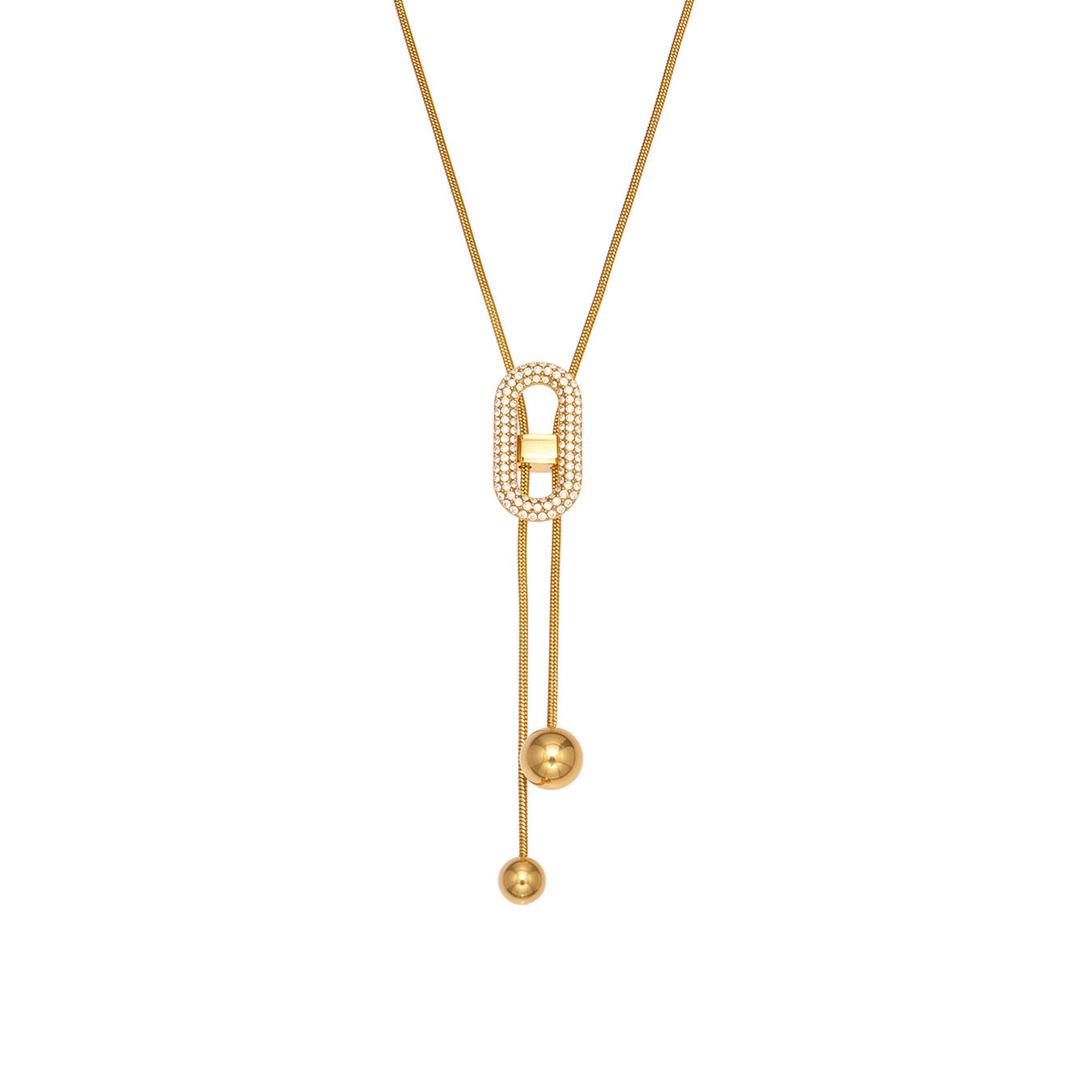 Stainless Steel Classic Zircon Necklace 18K Gold Plated Rope Chain Pendant Adjustable Gift for Anniversary