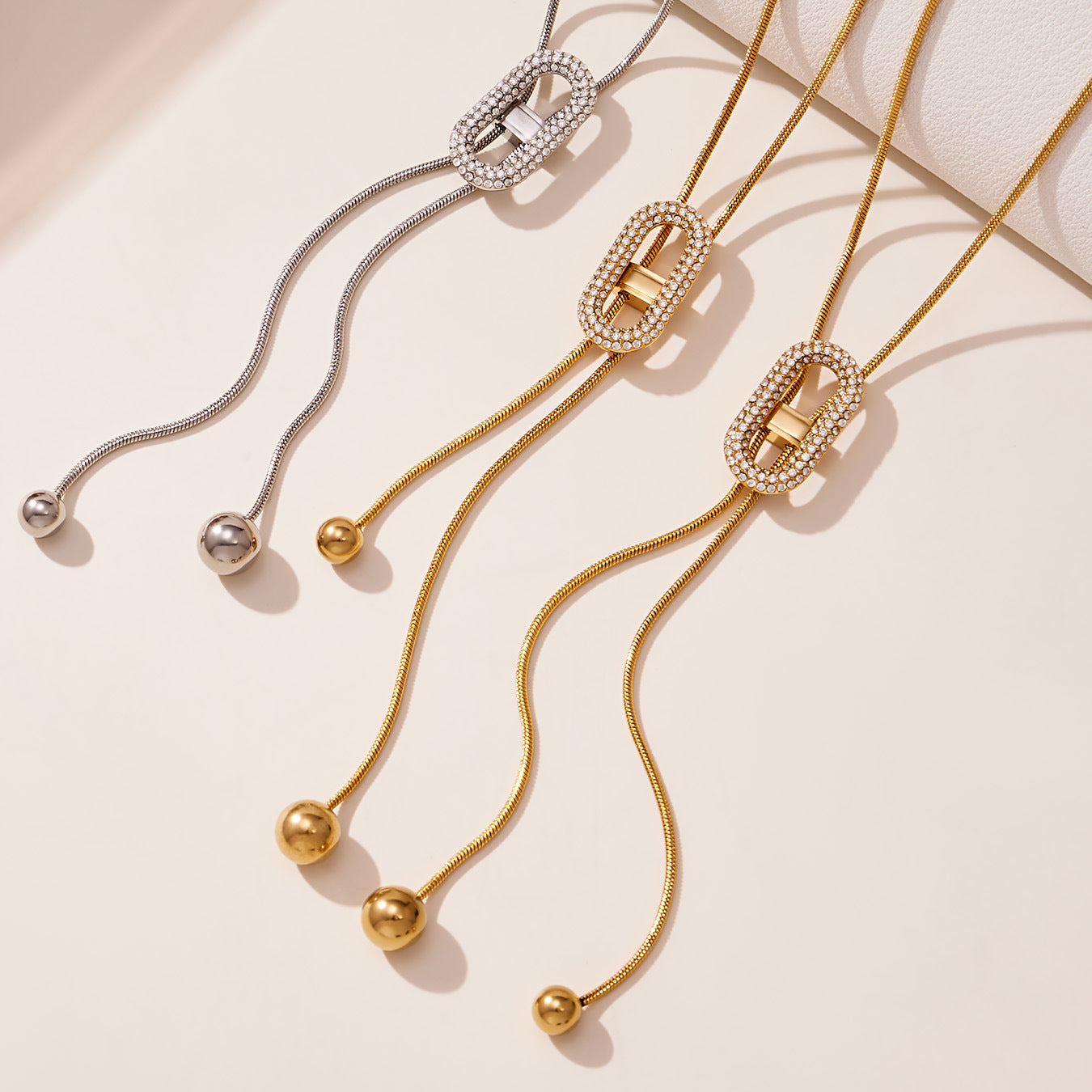Stainless Steel Classic Zircon Necklace 18K Gold Plated Rope Chain Pendant Adjustable Gift for Anniversary