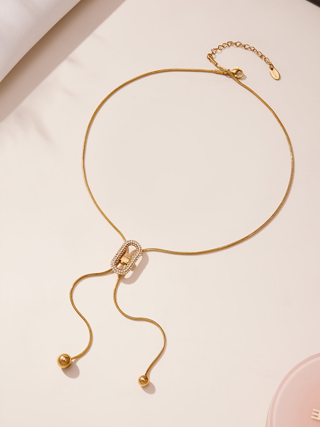 Stainless Steel Classic Zircon Necklace 18K Gold Plated Rope Chain Pendant Adjustable Gift for Anniversary